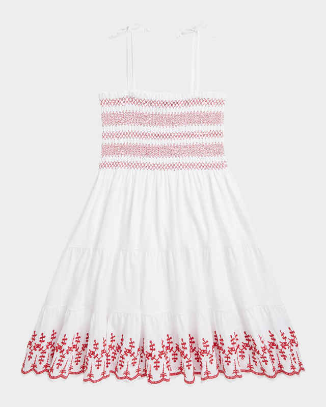 Girl's Eyelet Embroidered Smocked Dress, Size 2-6X